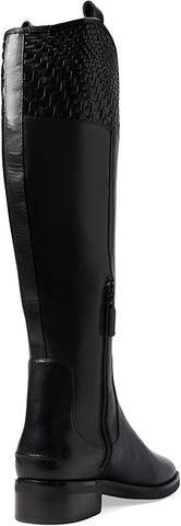 Cole Haan Hampshire Black Leather/Black Suede Round Toe Pull On Knee High Boots