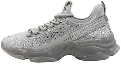 Steve Madden Women's Maxima Sneaker Grey Rhinestone Lace Up Dad Sneaker