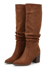 Huiyuzhi D2Y031 Brown Pointed Toe Mid Heel Side Zip Knee High Boots Tall Booties 7