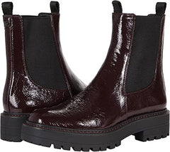Sam Edelman Laguna Burgundy Leather Chelsea Moto Rounded Toe Pull On Boots