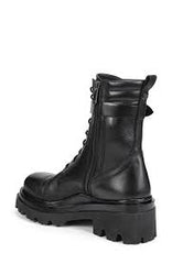 Sam Edelman Azka Black Leather Chunky Lug Sole Lace Up Ankle Combat Boots
