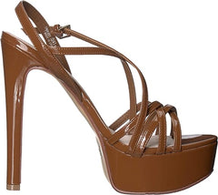 Chinese Laundry Teaser Espresso Patent Ankle Strap Open Toe Platform Sandals