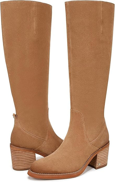 Sam Edelman Soyer Golden Caramel Block Heeled Almond Toe Knee High Western Boots