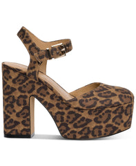 Jessica Simpson Draiye Leopard Closed Toe Ankle Strap Block Heel Platform Pumps