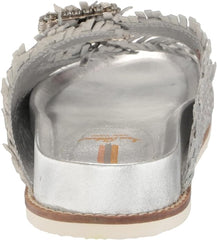Sam Edelman Oaklyn Soft Silver Woven Leather Buckle Embellished Strap Sandals