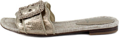 Sam Edelman Bambi Pewter Snake Buckle Detailed Open Toe Slip On Flat Sandals