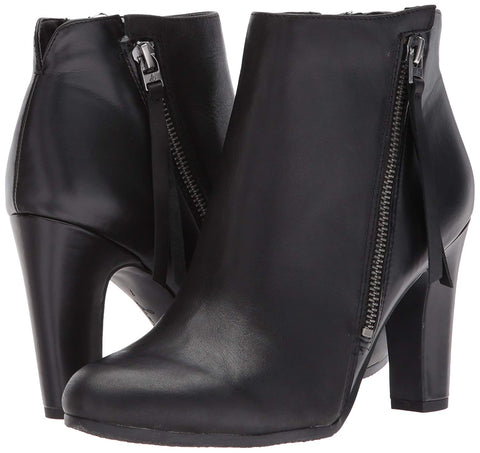 Sam Edelman Sadee Black Leather Comfort Detailed Zippered Round Toe Ankle Boots