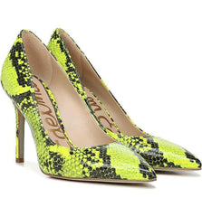 Sam Edelman Hazel Hot Yellow Snake Leather Stiletto Dress Pointy Toe Pump
