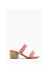 Schutz Juliet Mid Coral Braided Strap Slip On Open Toe Mid Block Heel Sandals