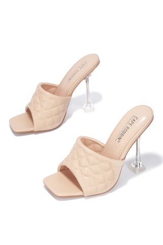 Cape Robbin Rafa Nude Vegan Quilted Leather Open Toe High Heel Dress Mule Sandal
