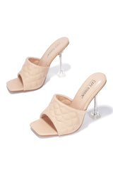 Cape Robbin Rafa Nude Vegan Quilted Leather Open Toe High Heel Dress Mule Sandal