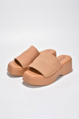Cape Robbin Charges Nude Slip On Squared Open Toe Platform Wedge Heeled Sandals