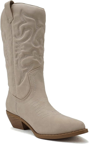 Soda Reno Sand Nubuck Western Cowboy Pointed Toe Knee High Pull On Western Boots