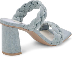Dolce Vita Paily Light Blue Denim Braided Straps Open Toe Block Heeled Sandals