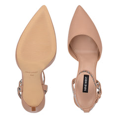 Nine West Timia Barely Nude Leather Ankle Strap Pointed Toe Stiletto Dress Pumps