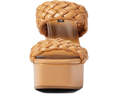 Nine West Nessie 3 Light Cognac Squared Open Toe Slip On Braided Wedge Sandals