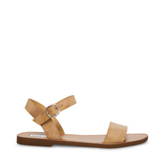 Steve Madden Donddi Open Toe Ankle Strap Banded Flat Sandals Taupe Suede