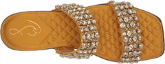 Sam Edelman Ezel Golden Yellow Squared Open Toe Embellished Slip On Flat Sandals
