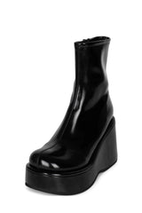 Jeffrey Campbell Millennium Black Box Chunky Wedge Heel Rounded Toe Ankle Boots