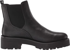 Sam Edelman Justina Black Leather Pull On Block Heel Almond Toe Ankle Boots
