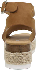 Soda Topic Beige Canvas/Tan Espadrille Ankle Strap Studded Platform Sandals