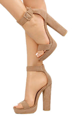Shoe Republic Casa Taupe Vegan Nubuck High Chunky Heel Platform Ankle Strap Pump