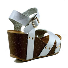 Refresh Mara-05 Wedge Sandals Silver Vegan Leather Open Toe Platform Sandals