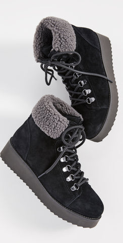 Sam Edelman Franc Black Lace-up Rounded Toe Hiker Platform Lace Up Ankle Boots
