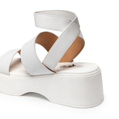 Trary Platform White Sandals Women Open Toe Strappy Elastic Ankle Strap Sandals 9.5