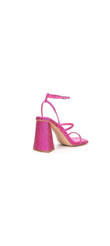 Steve Madden Britani Fuchsia Ankle Strap Squared Open Toe Block Heeled Sandals