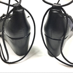 Charles David Vegas Black Leather Strappy Low Platform Tie Up Wedge Sandals