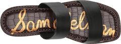 Sam Edelman Haydee Black Leather Fashion Slip On Open Toe Flat Slides Sandals