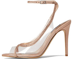 Nine West Parise 3 Nude/Clear Buckle Closure Pointed Toe Stiletto Heeled Sandals
