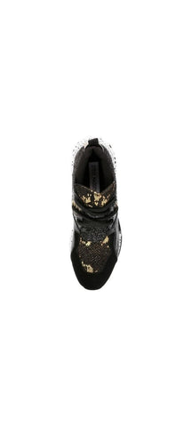 Steve Madden Cliff Round-Toe Lace Up Platform Fashion Chunky Sneakers Black Gold