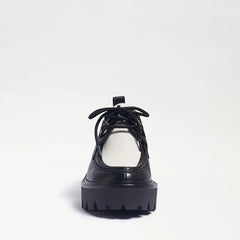 Sam Edelman Monna Black/White Leather Chunky Heel Lace Up Almond Toe Loafers