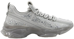 Steve Madden Women's Maxima Sneaker Grey Rhinestone Lace Up Dad Sneaker