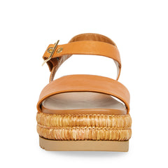 Steve Madden Malden Cognac Leather Fashion Ankle Strap Platform Wedge Sandals