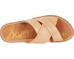 Sam Edelman Maxine Nude Leather Open Toe Slip On Slide Flat Leather Slides