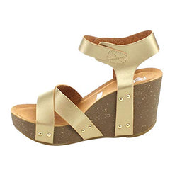 Refresh Mara-05 Champagne Ankle Strap Comfort Criss Cross Platform Wedge Sandals