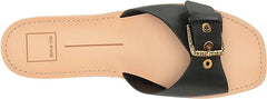 Dolce Vita Cabana Black Leather Slip On Squared Open Toe Flats Slides Sandals