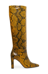 Steve Madden Joanis Yellow Snake Knee High Block Heel Pointed Toe Dress Boots