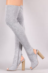 Cape Robbin Connie Grey Stretchy OTK Zip High Heeled Open Toe and Heel Sandals