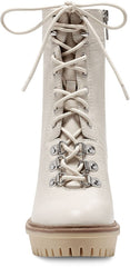 Vince Camuto Emebrila Light Cream White Lace Up Block Heel Platform Combat Boot