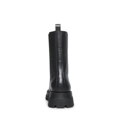 Steve Madden Explorer Black Leather Pull On Rounded Closed Toe Fashion Boot