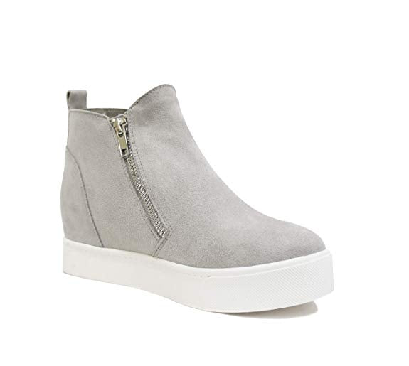 Soda Taylor Hidden Wedge Sneaker Shoes Side Zipper Light Grey