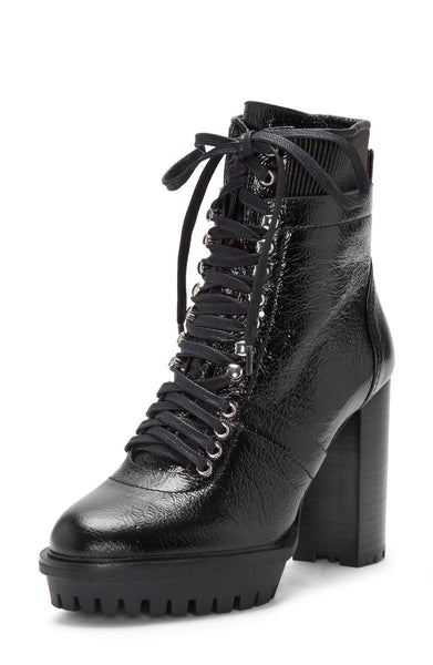 Vince Camuto Ermania Black Lace Up Combat Block Platform High Heel Platform Boot
