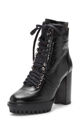 Vince Camuto Ermania Black Lace Up Combat Block Platform High Heel Platform Boot