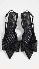 Sam Edelman Treena2 Black Polka Dot Satin Pointed Toe Slingback Kitten Heeled Pumps