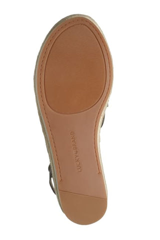 Lucky Brand Jasmei Black Leather Espadrille Platform Caged Ankle Wedge Sandals