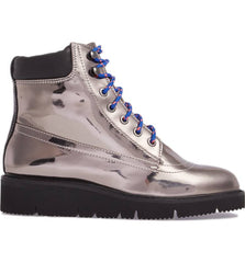 Shellys London Erin Pewter Leather Multi Lace Up Chunky Platform Combat Boot